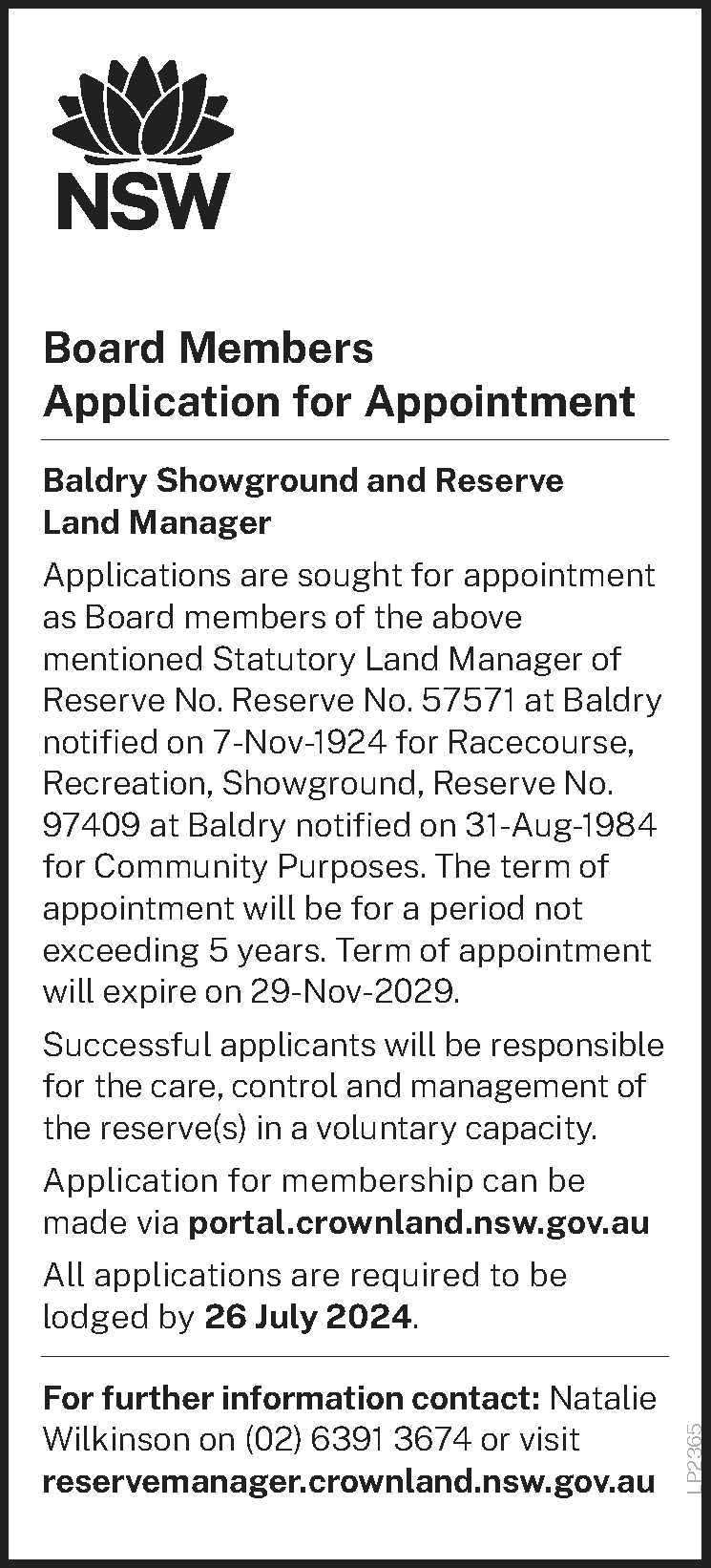 Advertisement - LP2365 - Published 27-28 June 2024 - Parkes Champion Post and Parkes Phoenix - Baldry Showground and Reserve Land Manager.jpg